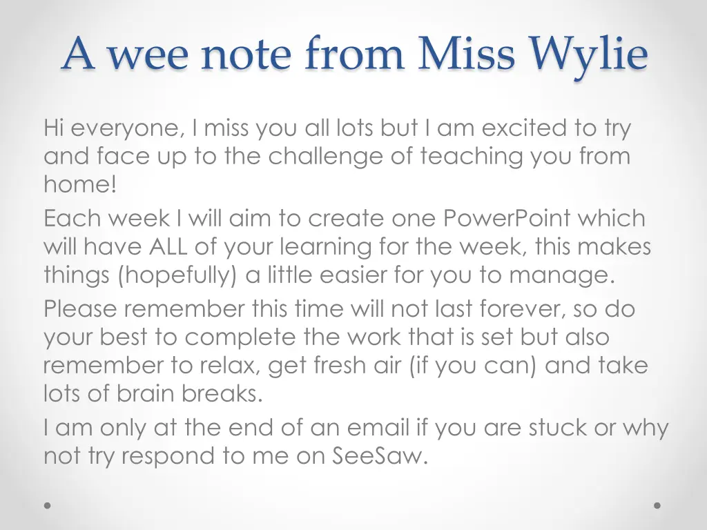 a wee note from miss wylie