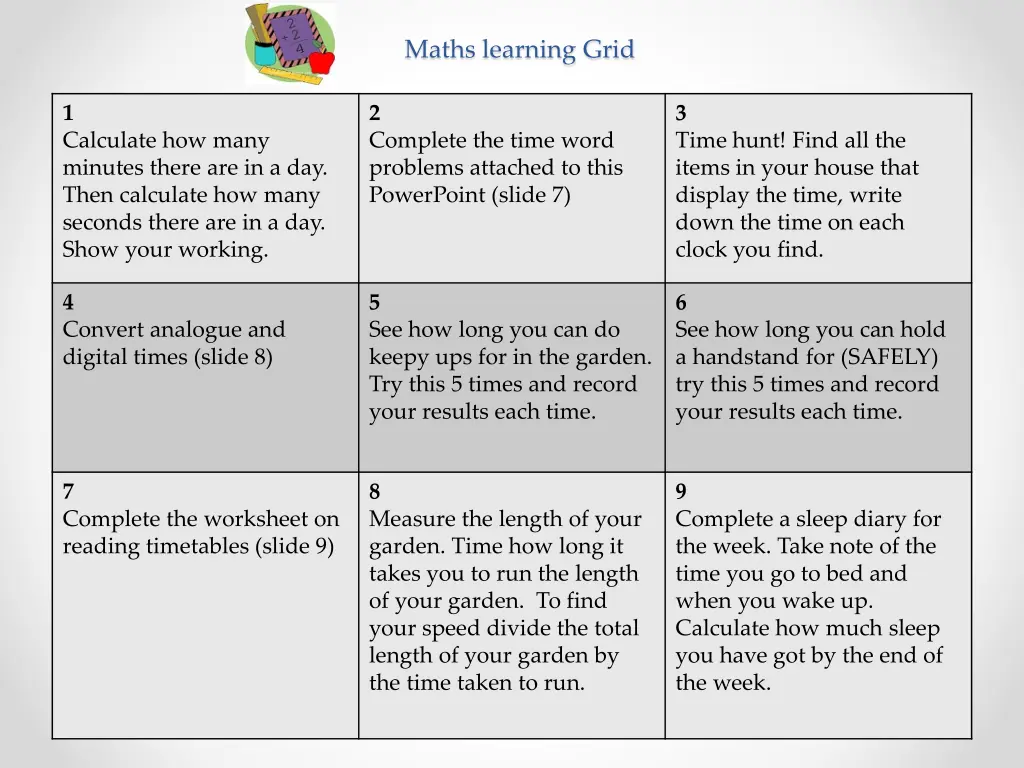 maths learning grid