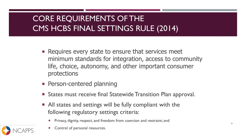 core requirements of the cms hcbs final settings