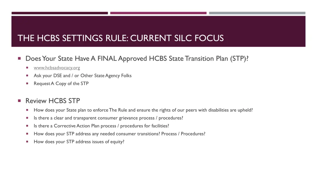 the hcbs settings rule current silc focus