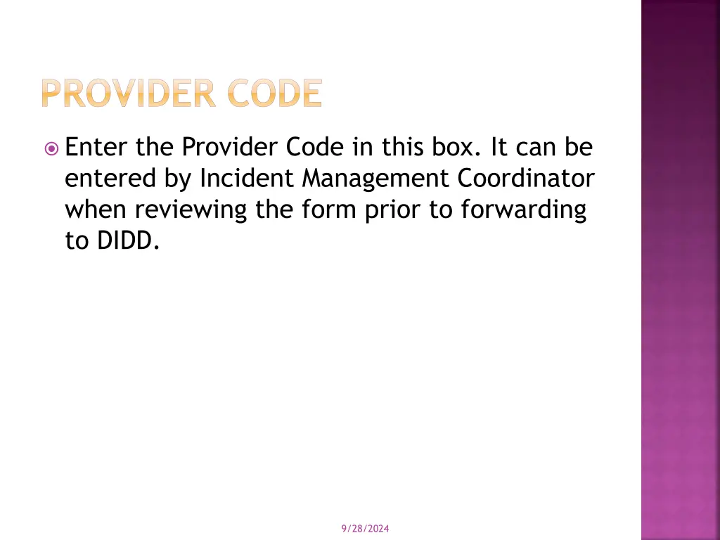 provider code