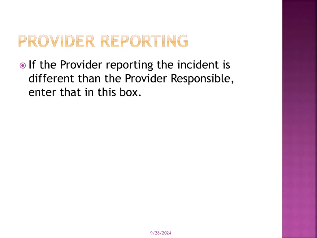 provider reporting