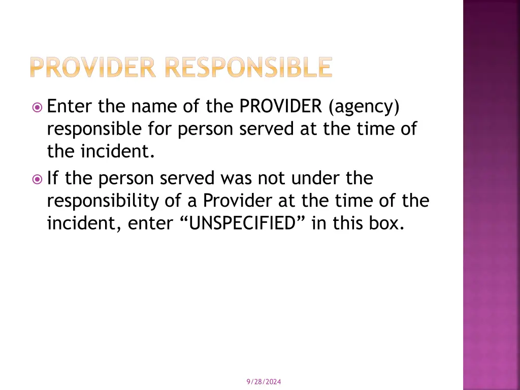 provider responsible