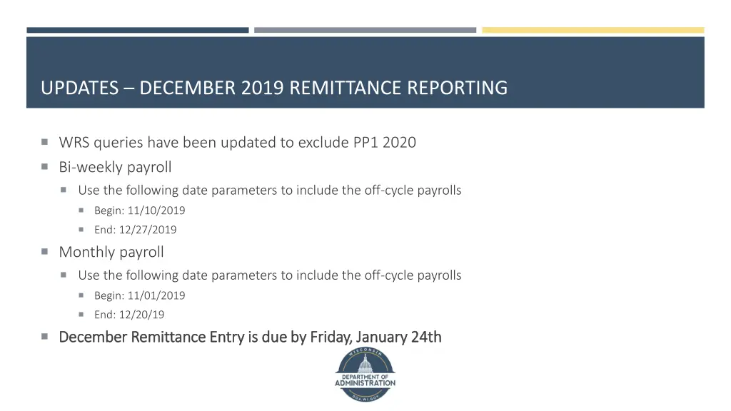 updates december 2019 remittance reporting