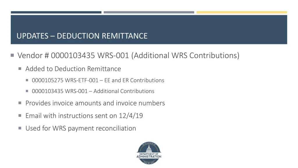 updates deduction remittance