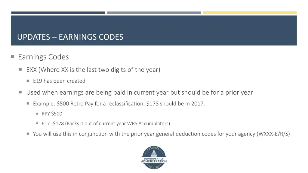 updates earnings codes