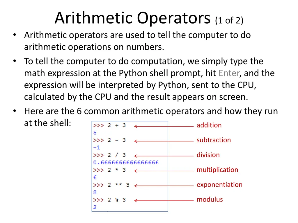 arithmetic operators 1 of 2 arithmetic operators