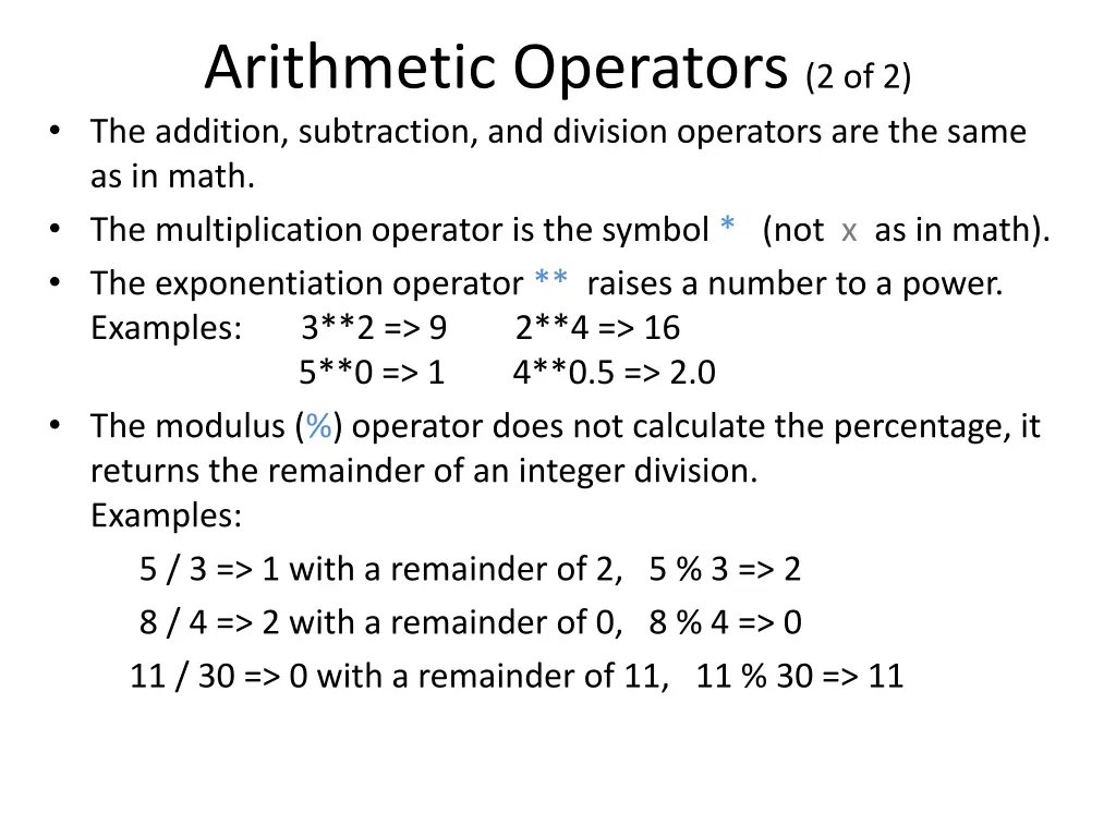 arithmetic operators 2 of 2 the addition