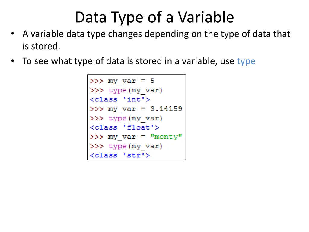 data type of a variable a variable data type