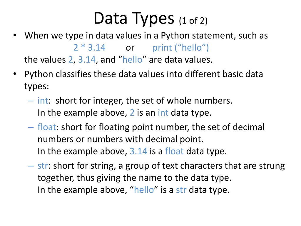 data types 1 of 2