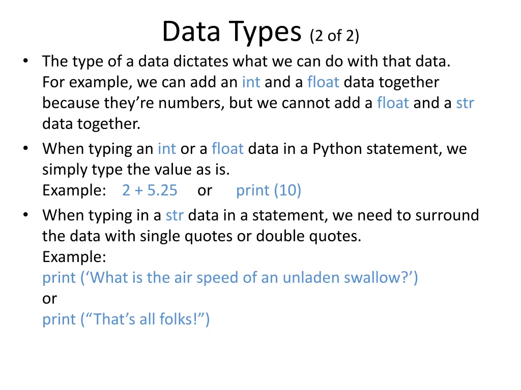 data types 2 of 2