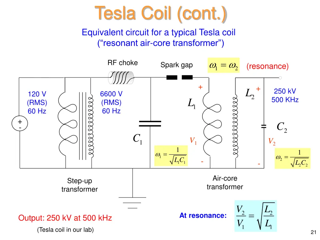 tesla coil cont equivalent circuit for a typical