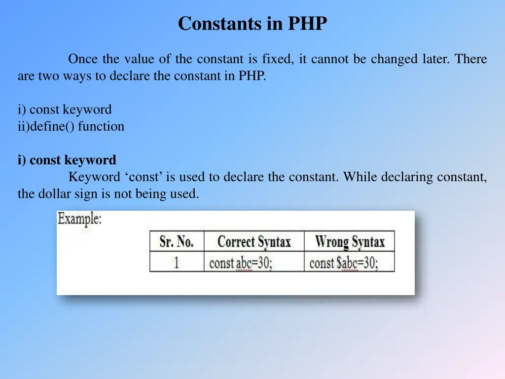 constants in php