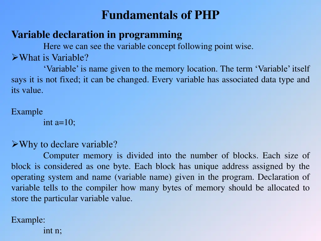 fundamentals of php