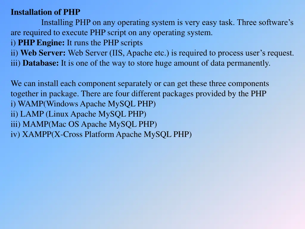 installation of php installing