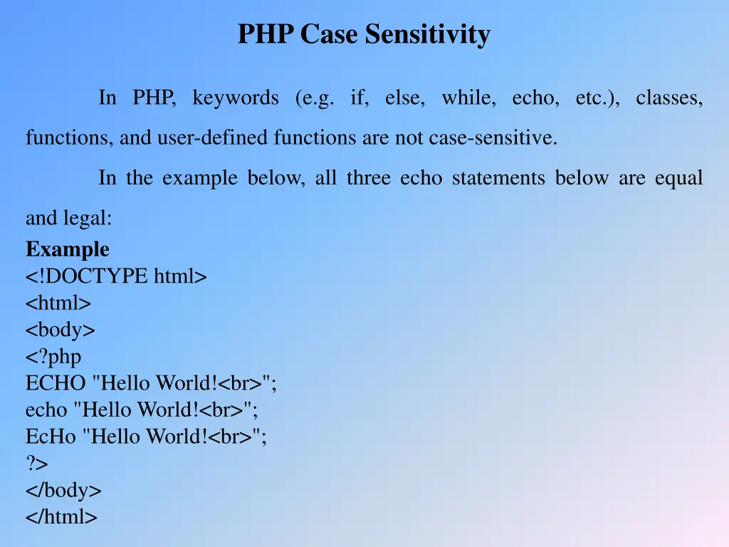 php case sensitivity