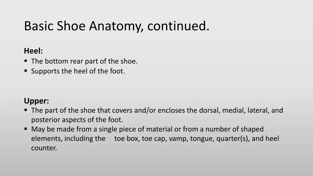 basic shoe anatomy continued