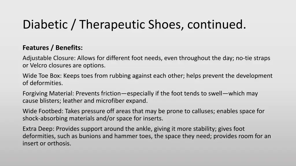 diabetic therapeutic shoes continued