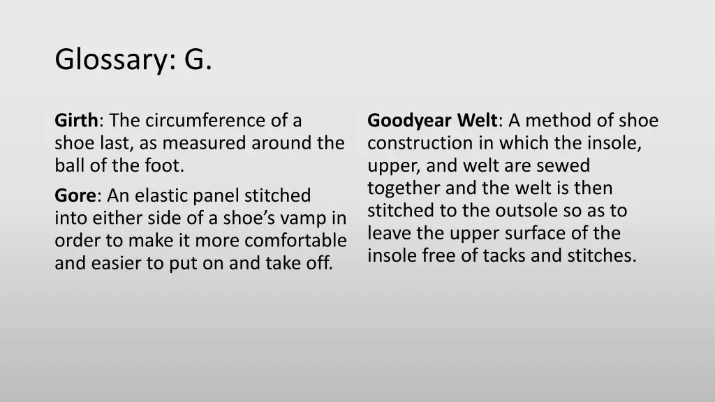 glossary g