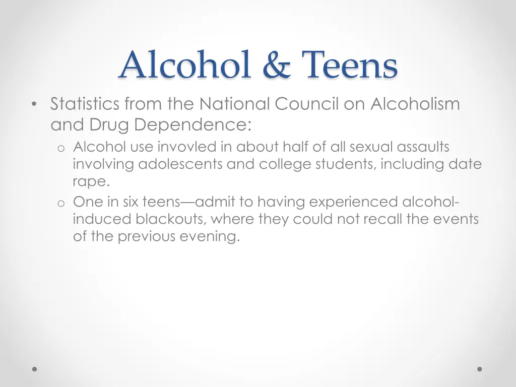 alcohol teens statistics from the national