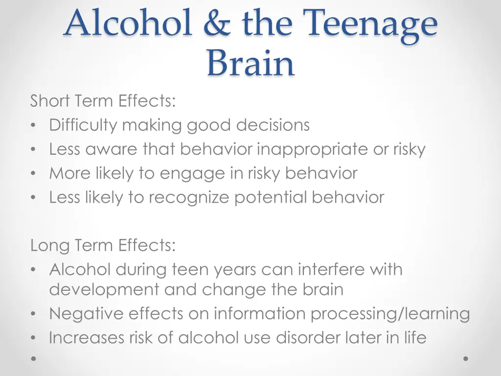 alcohol the teenage brain short term effects