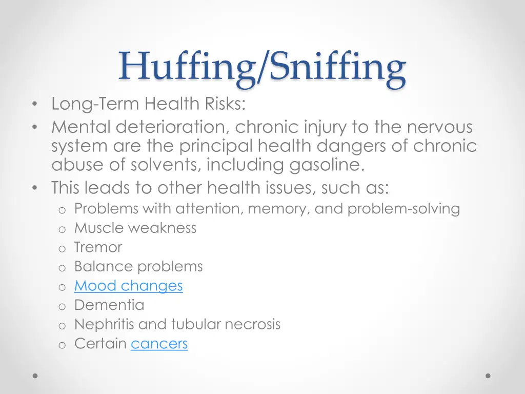 huffing sniffing long term health risks mental