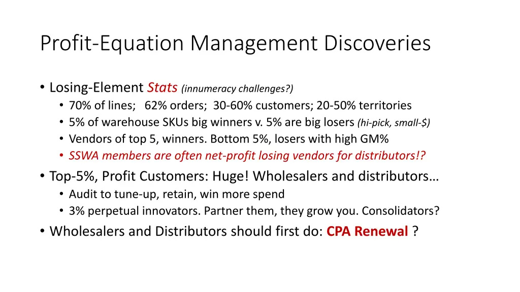 profit equation management discoveries