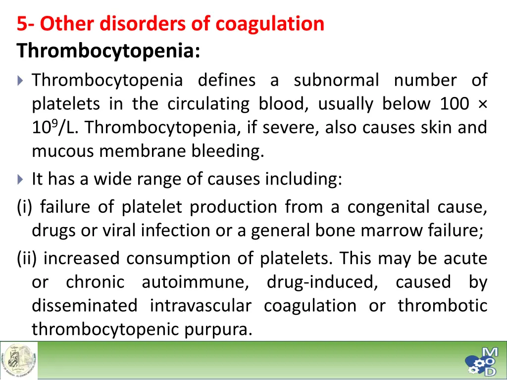 5 other disorders of coagulation thrombocytopenia