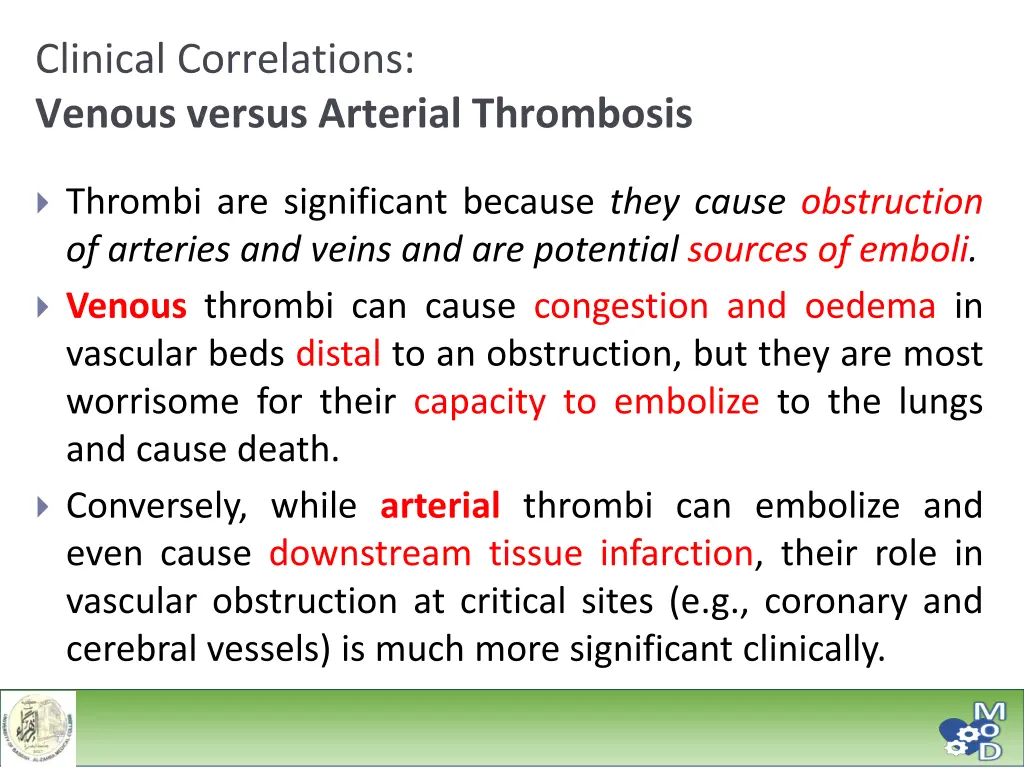 clinical correlations venous versus arterial