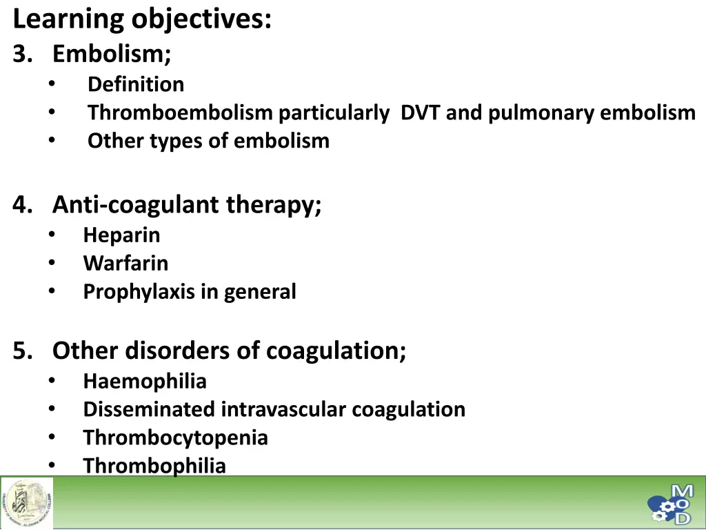 learning objectives 3 embolism definition