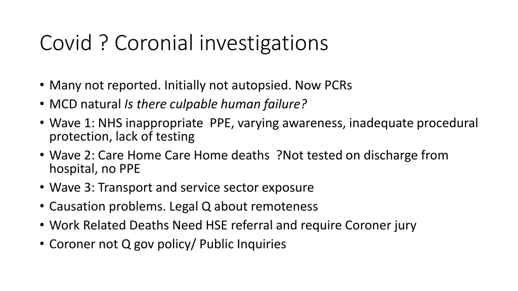 covid coronial investigations