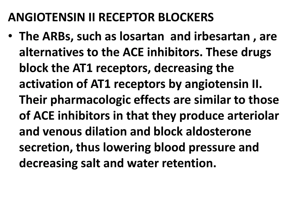 angiotensin ii receptor blockers the arbs such