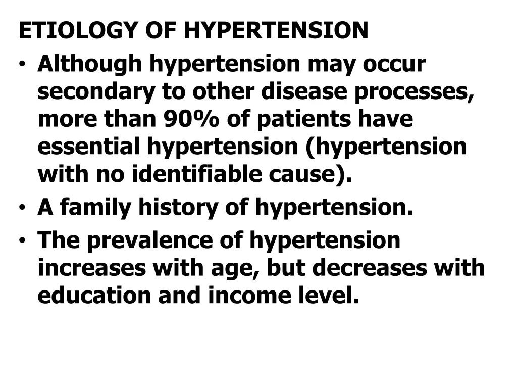 etiology of hypertension although hypertension