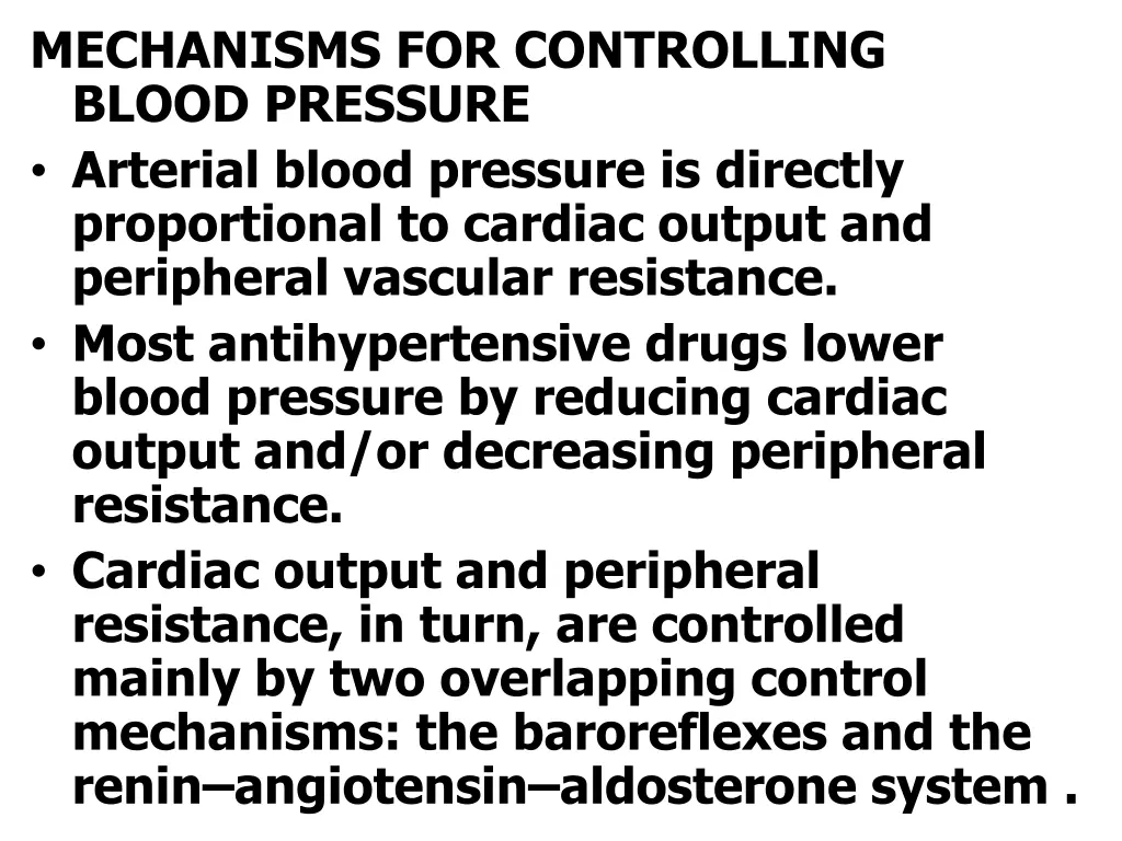 mechanisms for controlling blood pressure