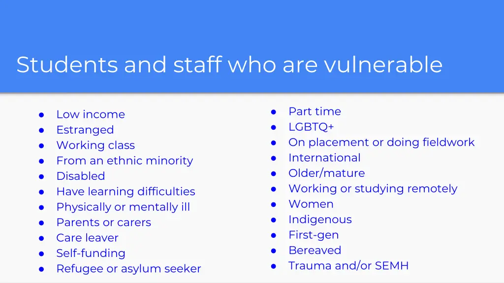 students and staff who are vulnerable
