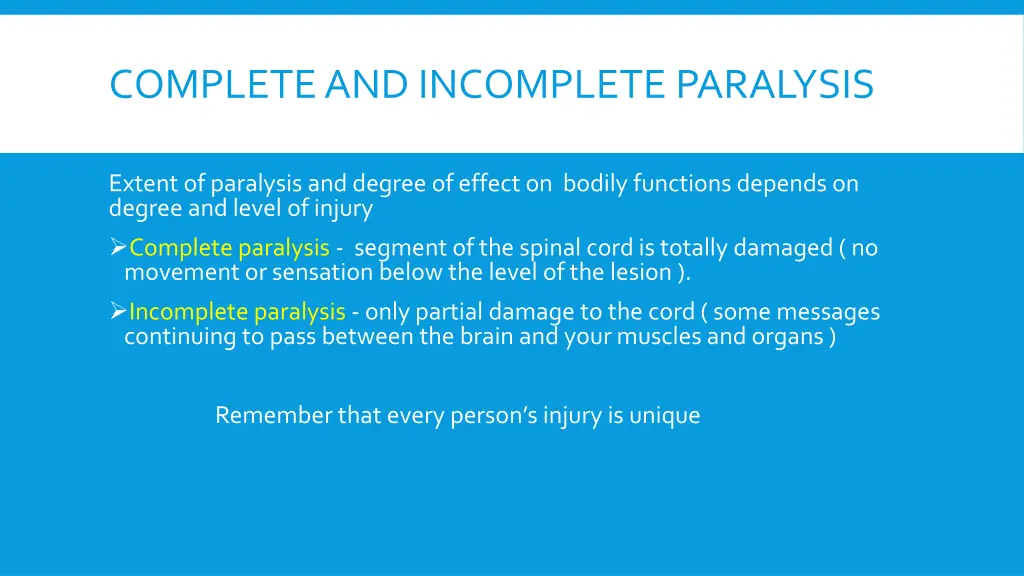 complete and incomplete paralysis