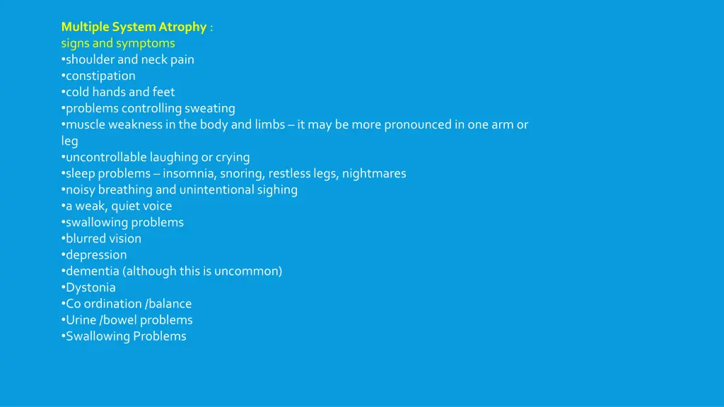 multiple system atrophy signs and symptoms