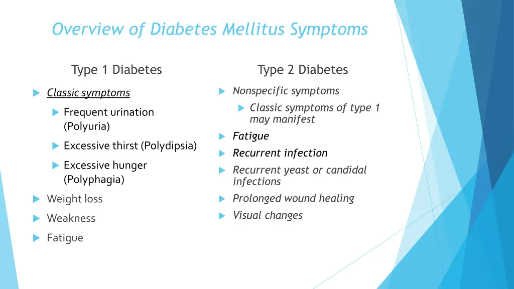 overview of diabetes mellitus symptoms