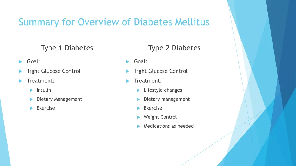 summary for overview of diabetes mellitus