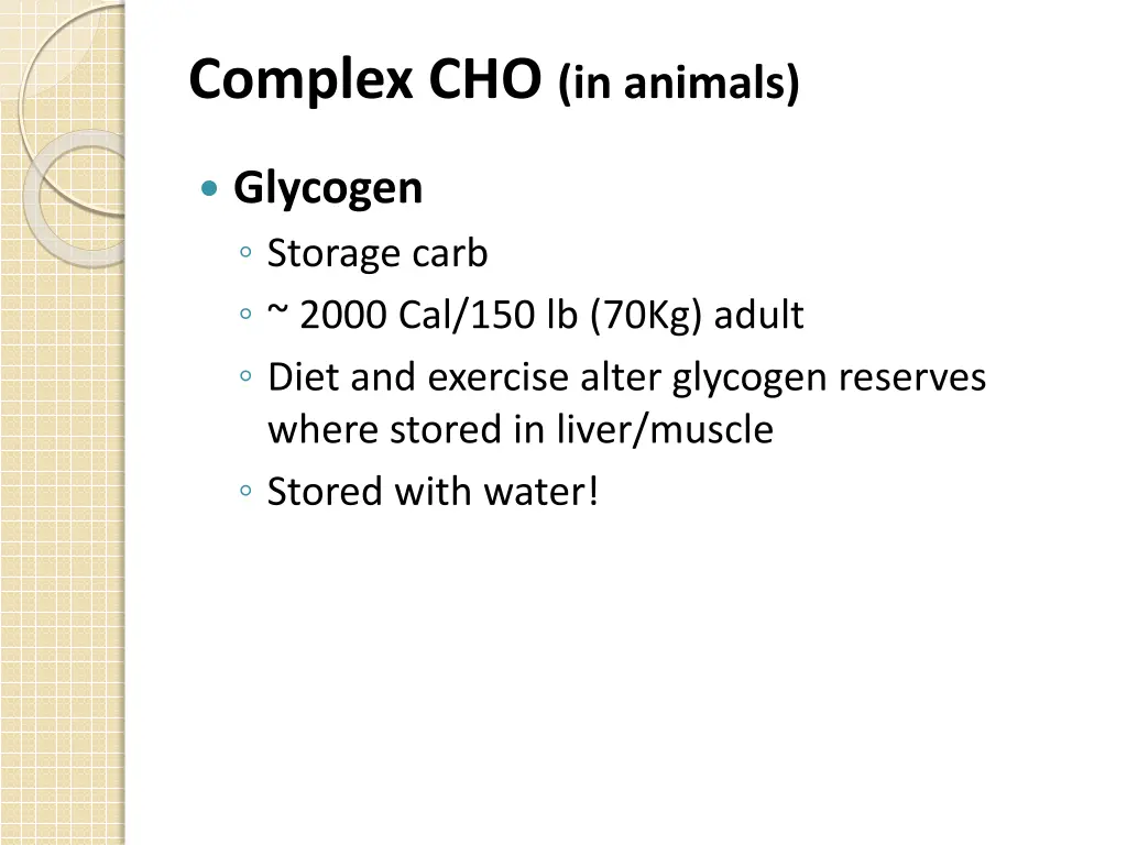 complex cho in animals glycogen storage carb 2000