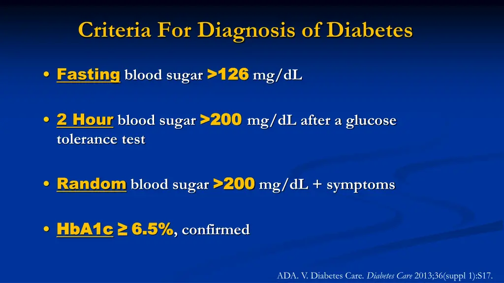 criteria for diagnosis of diabetes