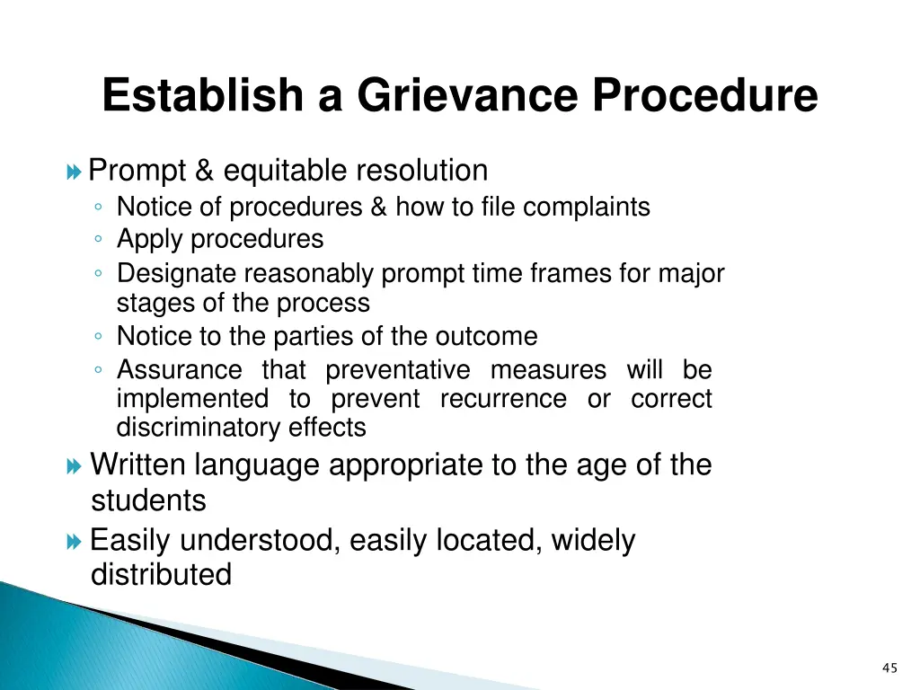 establish a grievance procedure