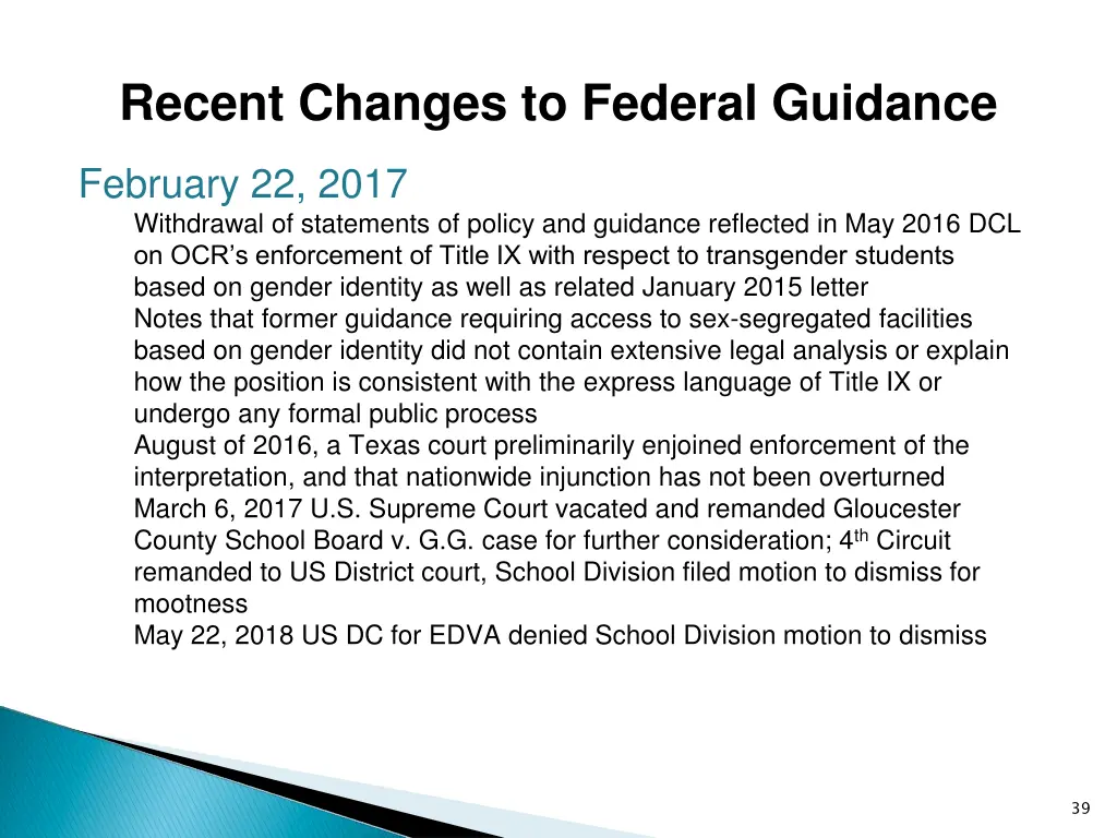 recent changes to federal guidance