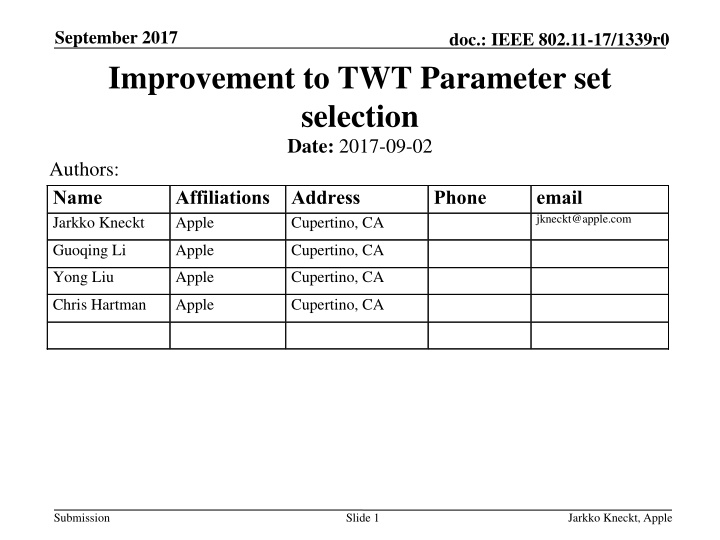 september 2017 improvement to twt parameter