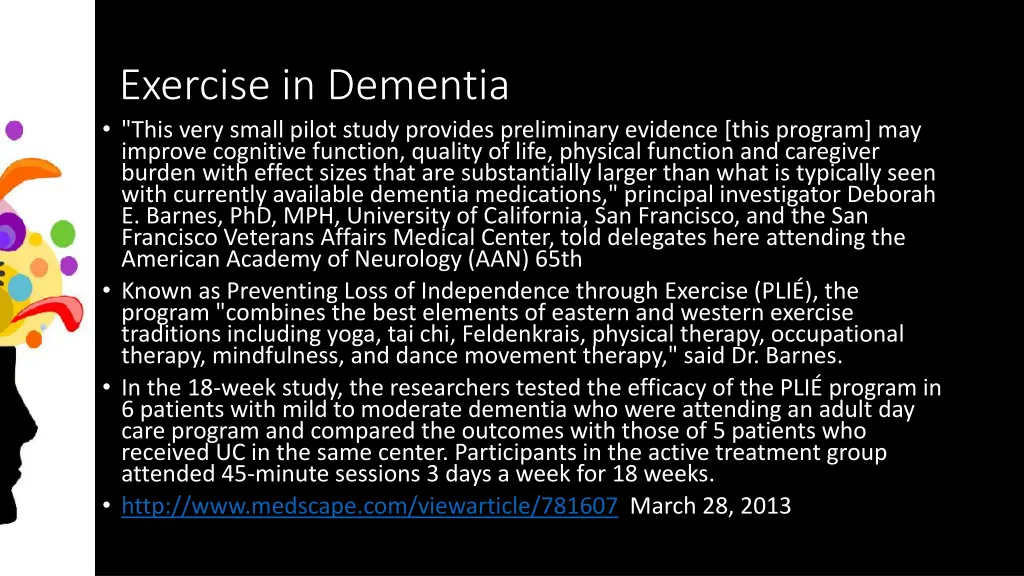 exercise in dementia this very small pilot study