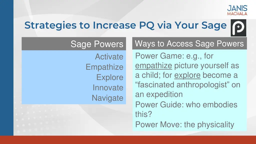 strategies to increase pq via your sage