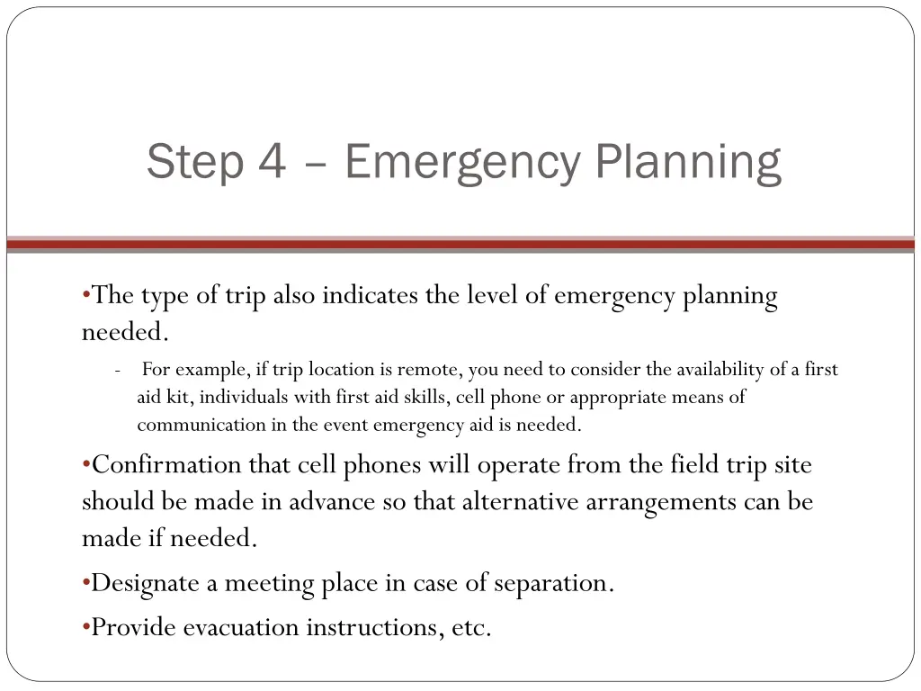 step 4 emergency planning