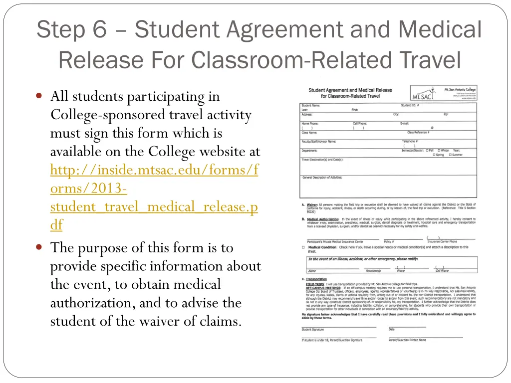 step 6 student agreement and medical release