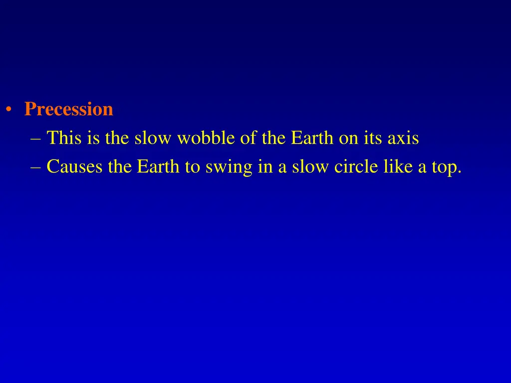 precession this is the slow wobble of the earth