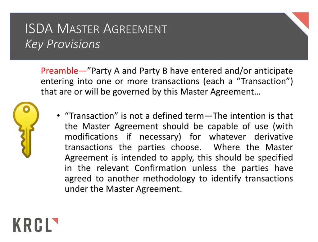 isda m aster a greement key provisions